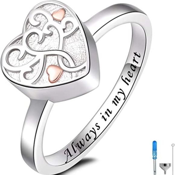 Jewelry - 925 Sterling Silver Heart Tree of Life Flower Cremation Urn Ring